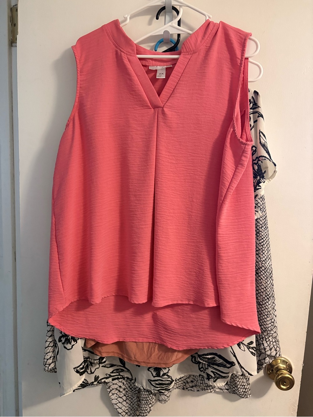 Sleeveless V-Neck Blouse in Coral